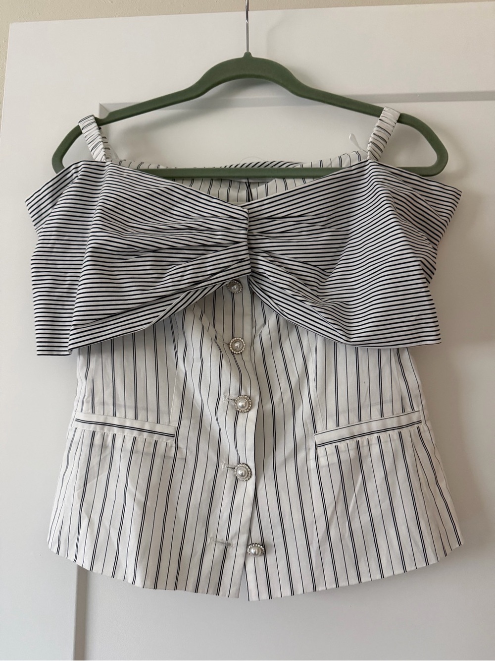 English Factory Black and White Striped Bow-Front Camisole